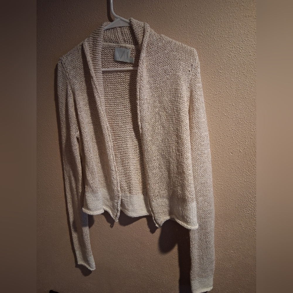 Michael Stars Metallic Cropped Cardigan Sz 1 S Open Oatmeal Metallic